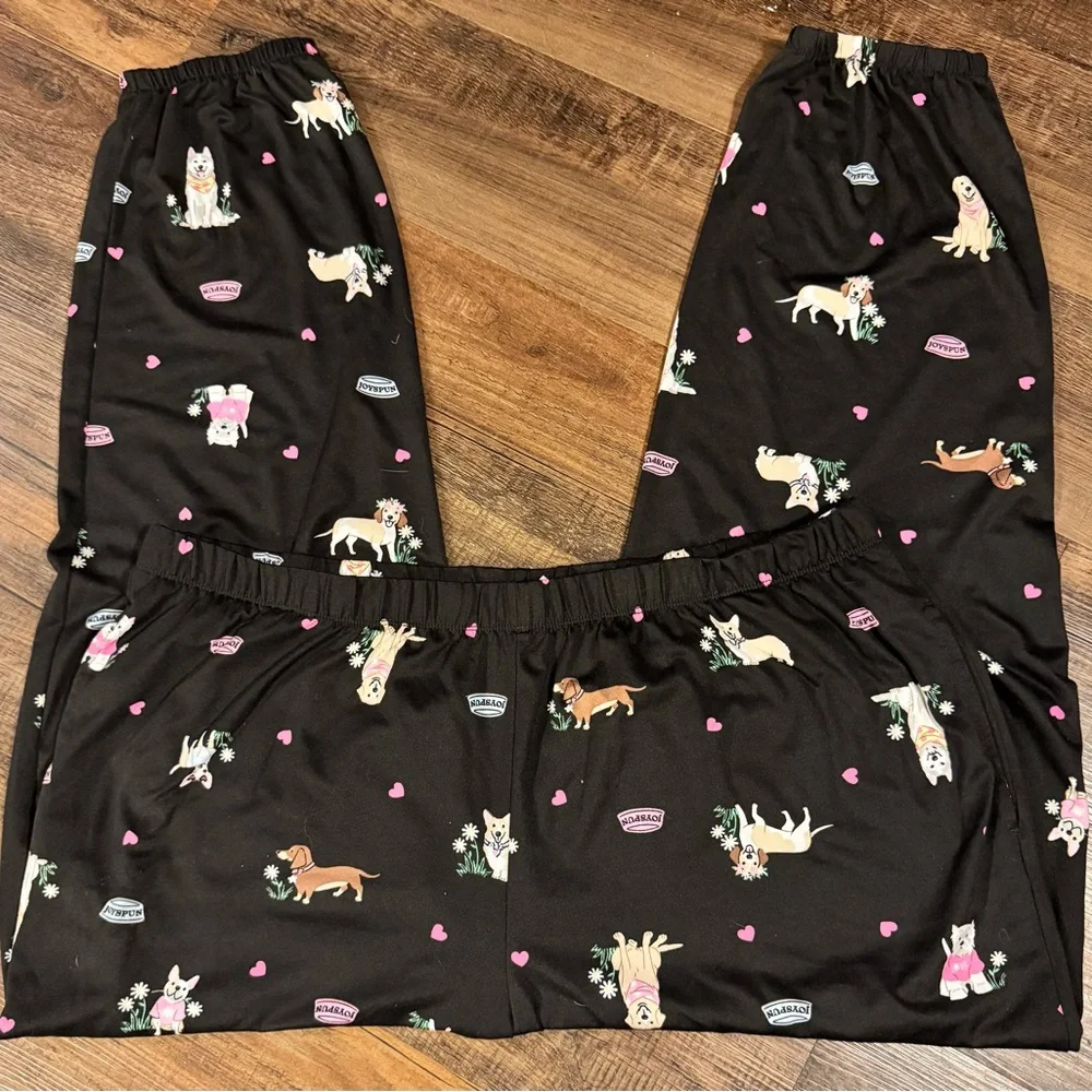 Joy Spun Women’s 2X Sleepwear Pajama Bottoms Joggers Dogs Black Novelty Pockets